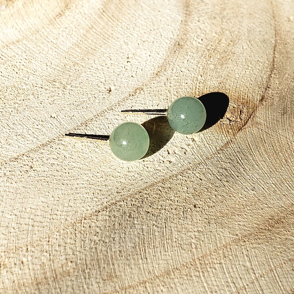 Green Aventurine 14k Gold Plated Studs